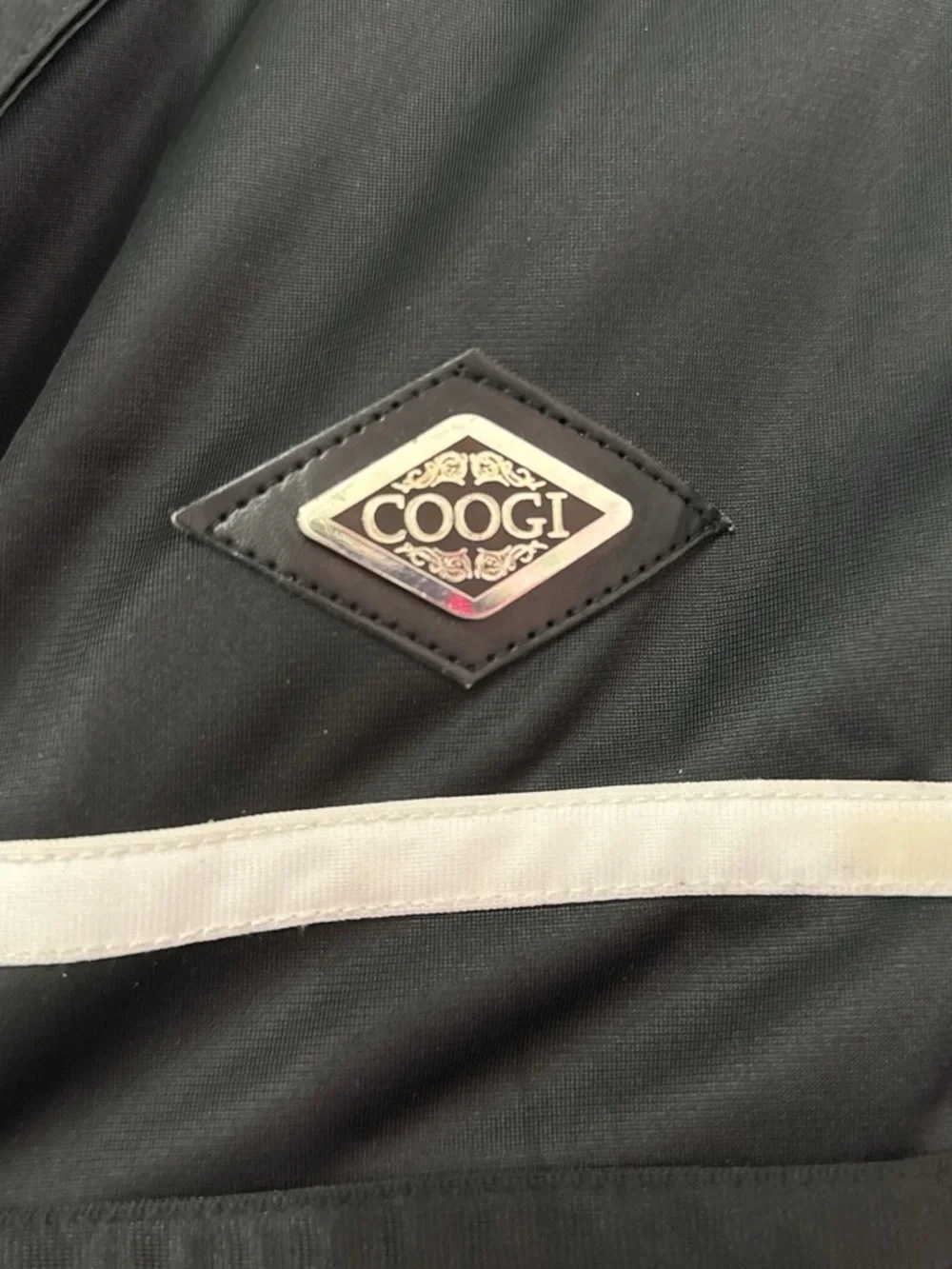 Coogi Men's Black Track Jacket with White, Orange & Blue Stripes